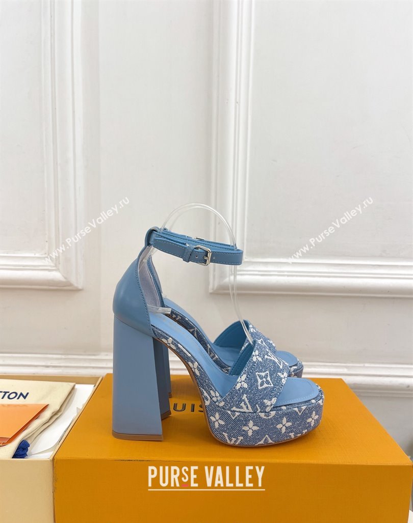 Louis Vuitton Fame Heel Platform Sandal 12cm in Monogram Jacquard Light Blue 2024 0606 (MD-240606138)