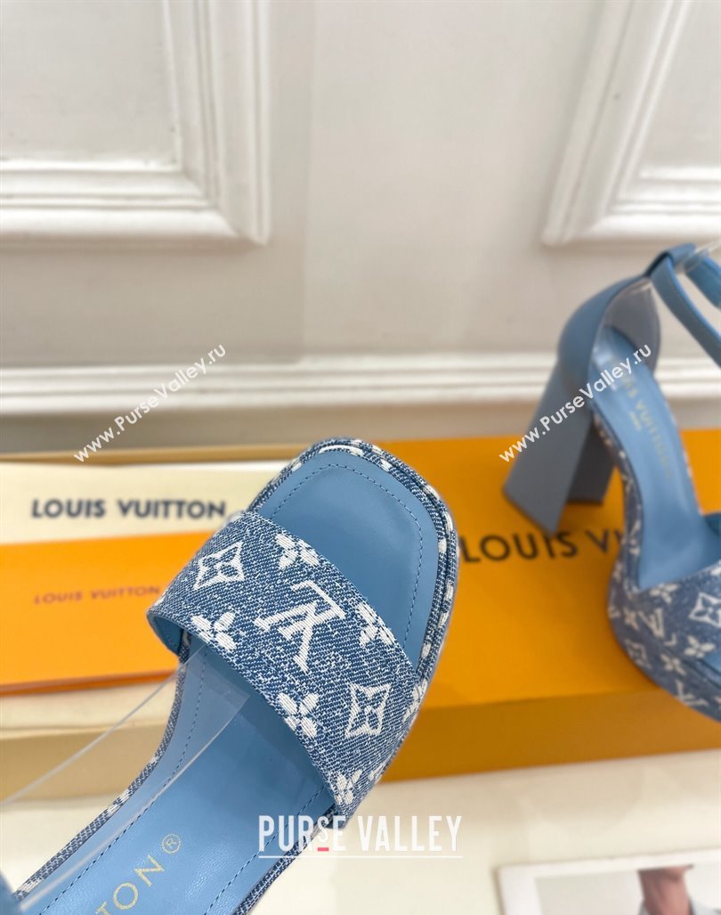 Louis Vuitton Fame Heel Platform Sandal 12cm in Monogram Jacquard Light Blue 2024 0606 (MD-240606138)