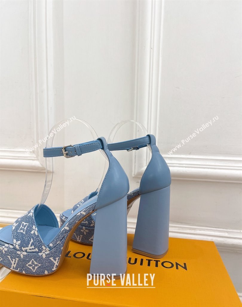 Louis Vuitton Fame Heel Platform Sandal 12cm in Monogram Jacquard Light Blue 2024 0606 (MD-240606138)