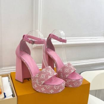 Louis Vuitton Fame Heel Platform Sandal 12cm in Monogram Jacquard Pink 2024 0606 (MD-240606139)