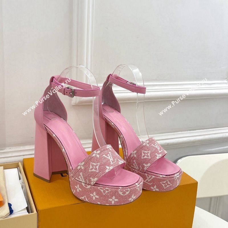 Louis Vuitton Fame Heel Platform Sandal 12cm in Monogram Jacquard Pink 2024 0606 (MD-240606139)