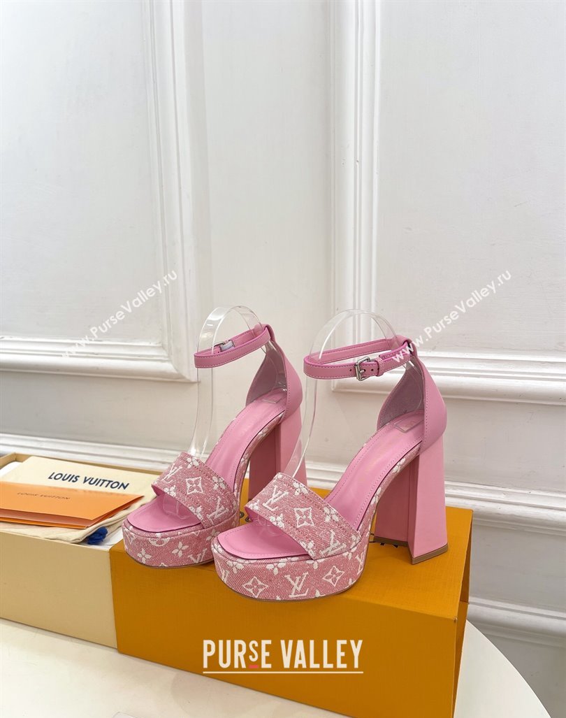 Louis Vuitton Fame Heel Platform Sandal 12cm in Monogram Jacquard Pink 2024 0606 (MD-240606139)