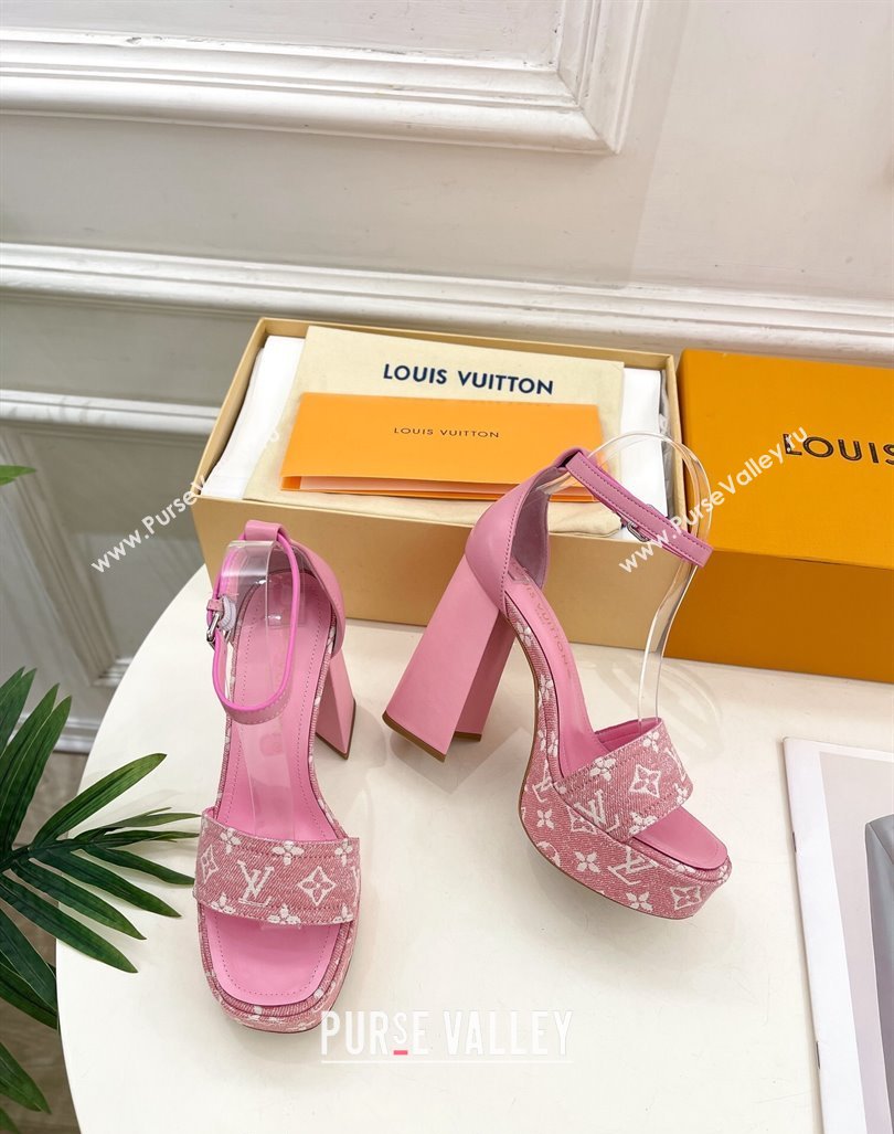 Louis Vuitton Fame Heel Platform Sandal 12cm in Monogram Jacquard Pink 2024 0606 (MD-240606139)