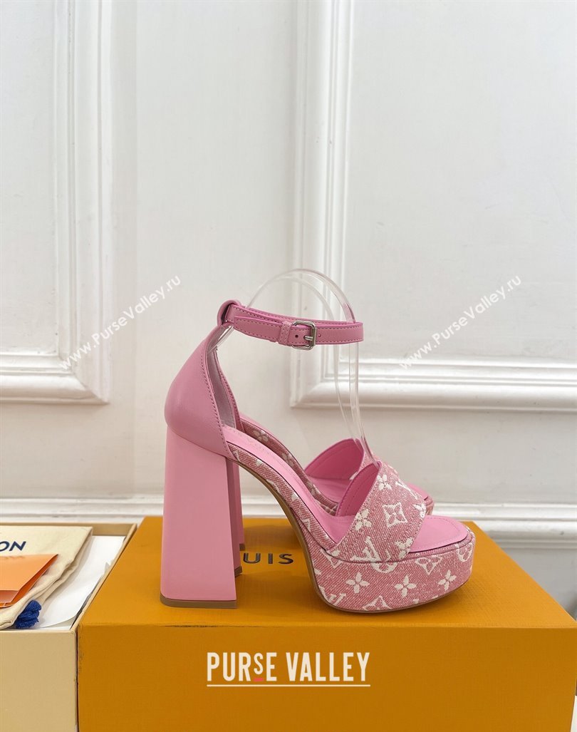 Louis Vuitton Fame Heel Platform Sandal 12cm in Monogram Jacquard Pink 2024 0606 (MD-240606139)