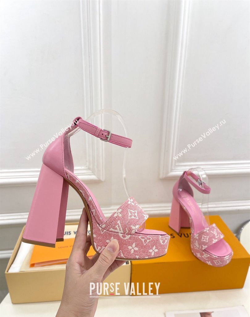 Louis Vuitton Fame Heel Platform Sandal 12cm in Monogram Jacquard Pink 2024 0606 (MD-240606139)