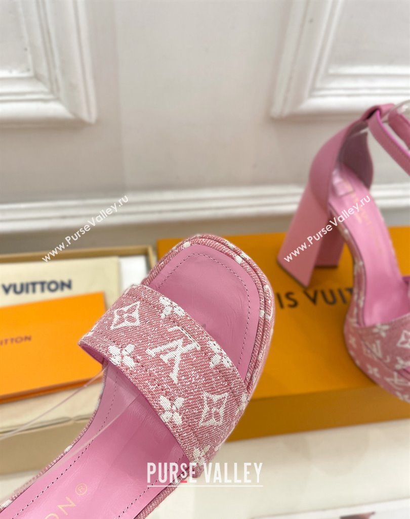 Louis Vuitton Fame Heel Platform Sandal 12cm in Monogram Jacquard Pink 2024 0606 (MD-240606139)