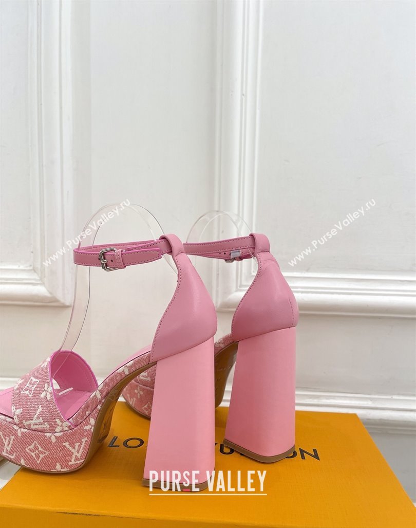 Louis Vuitton Fame Heel Platform Sandal 12cm in Monogram Jacquard Pink 2024 0606 (MD-240606139)