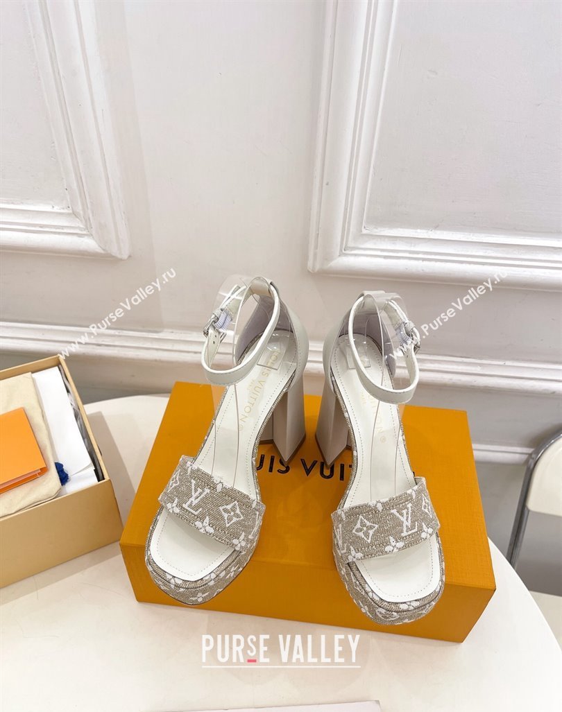 Louis Vuitton Fame Heel Platform Sandal 12cm in Monogram Jacquard Grey 2024 0606 (MD-240606141)