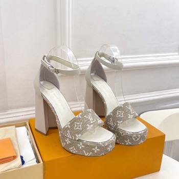 Louis Vuitton Fame Heel Platform Sandal 12cm in Monogram Jacquard Grey 2024 0606 (MD-240606141)