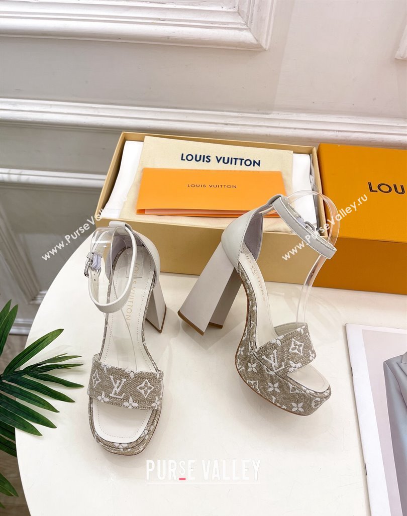 Louis Vuitton Fame Heel Platform Sandal 12cm in Monogram Jacquard Grey 2024 0606 (MD-240606141)