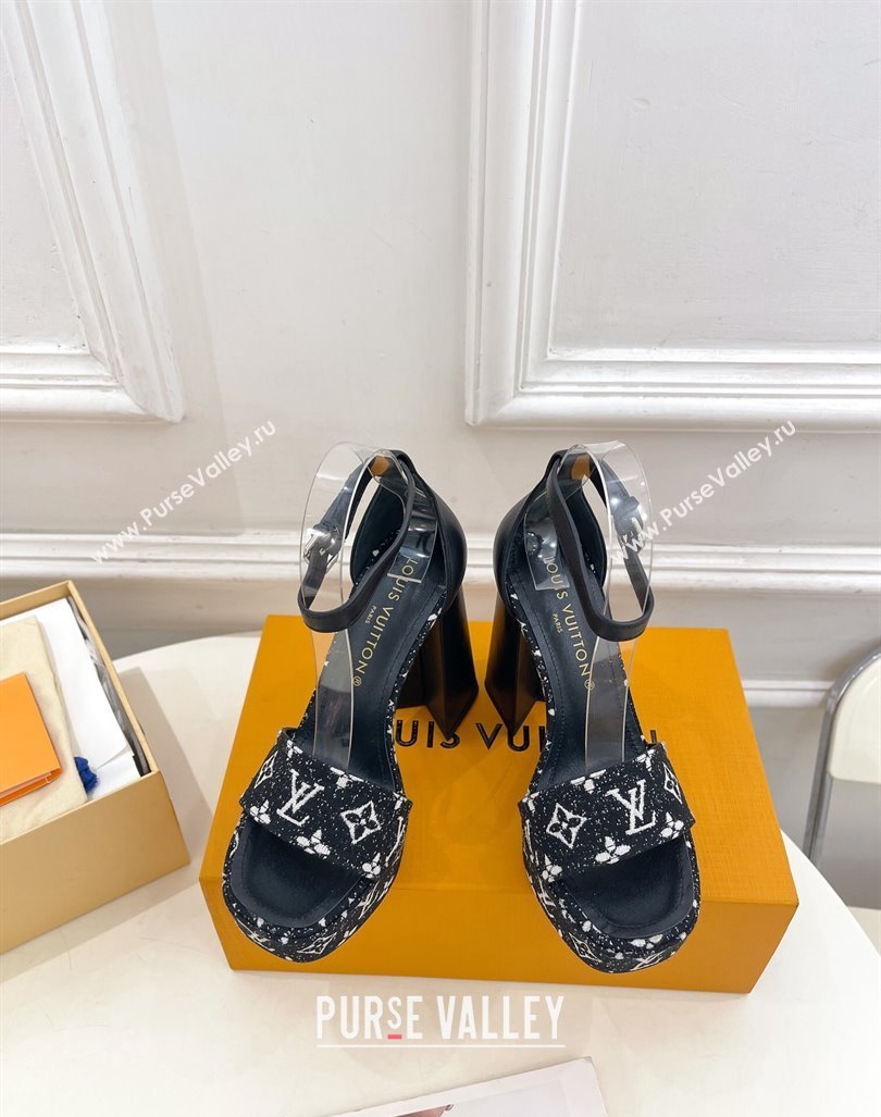 Louis Vuitton Fame Heel Platform Sandal 12cm in Monogram Jacquard Black 2024 0606 (MD-240606142)