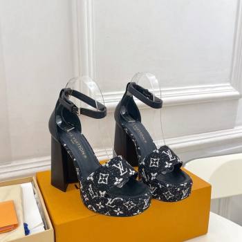 Louis Vuitton Fame Heel Platform Sandal 12cm in Monogram Jacquard Black 2024 0606 (MD-240606142)