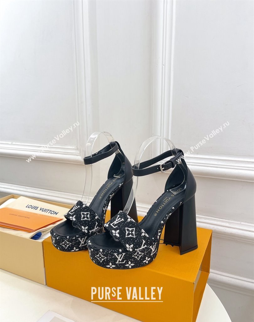 Louis Vuitton Fame Heel Platform Sandal 12cm in Monogram Jacquard Black 2024 0606 (MD-240606142)