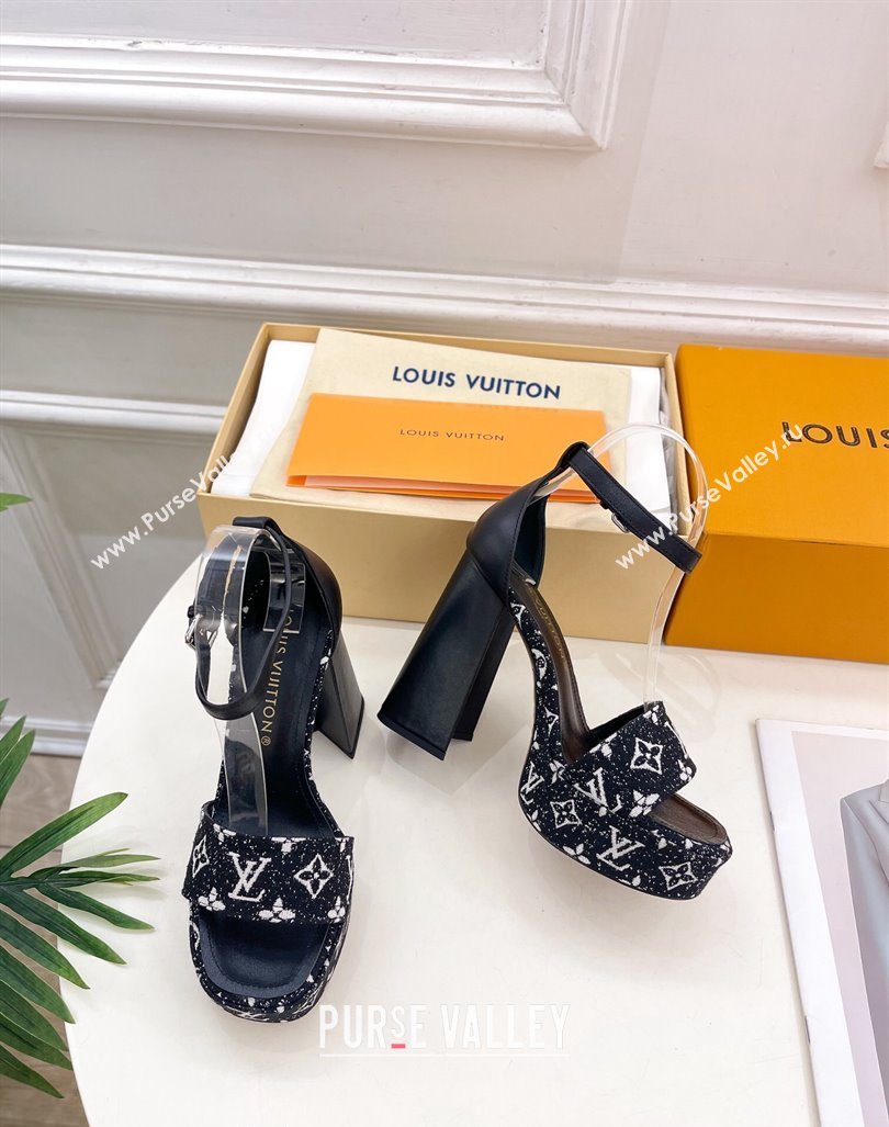 Louis Vuitton Fame Heel Platform Sandal 12cm in Monogram Jacquard Black 2024 0606 (MD-240606142)