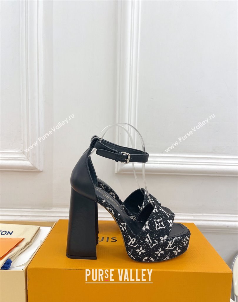 Louis Vuitton Fame Heel Platform Sandal 12cm in Monogram Jacquard Black 2024 0606 (MD-240606142)