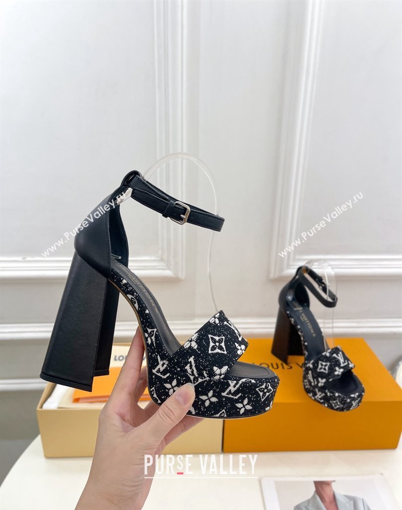 Louis Vuitton Fame Heel Platform Sandal 12cm in Monogram Jacquard Black 2024 0606 (MD-240606142)