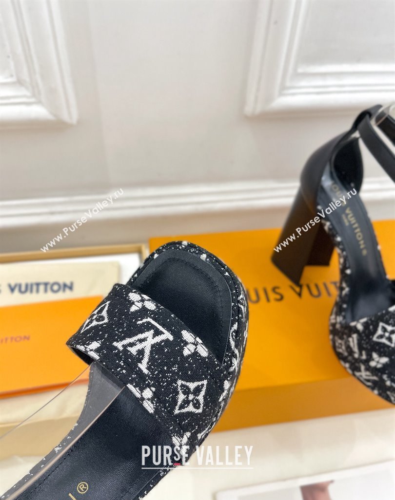 Louis Vuitton Fame Heel Platform Sandal 12cm in Monogram Jacquard Black 2024 0606 (MD-240606142)