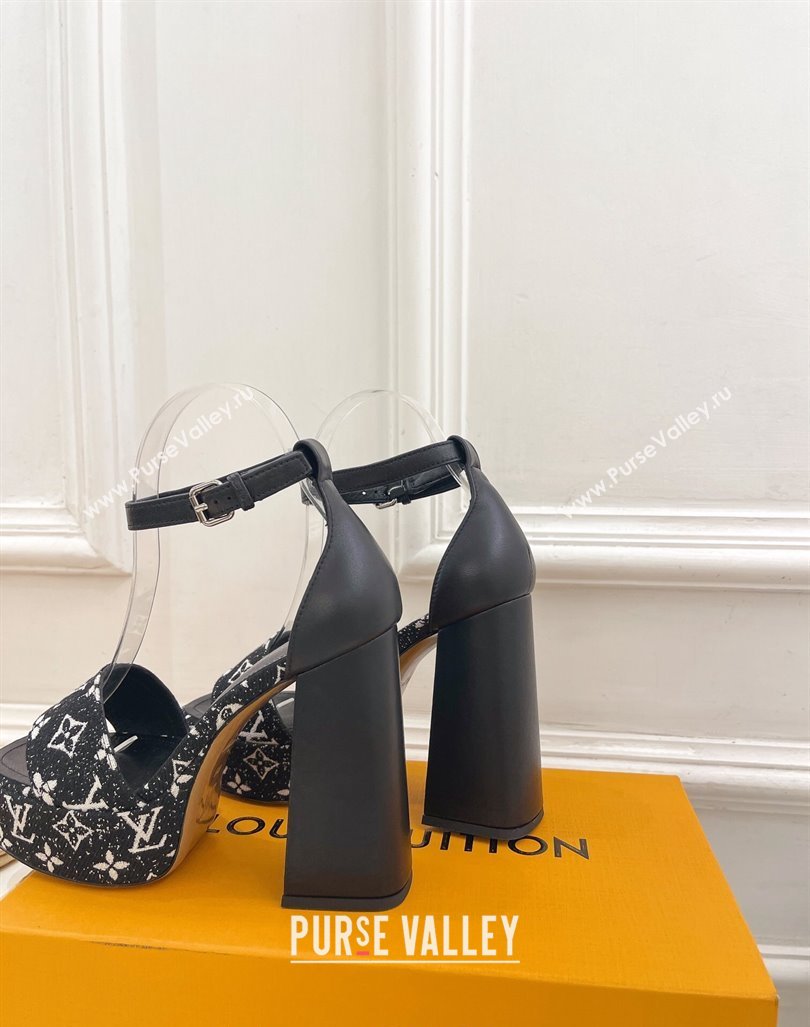 Louis Vuitton Fame Heel Platform Sandal 12cm in Monogram Jacquard Black 2024 0606 (MD-240606142)