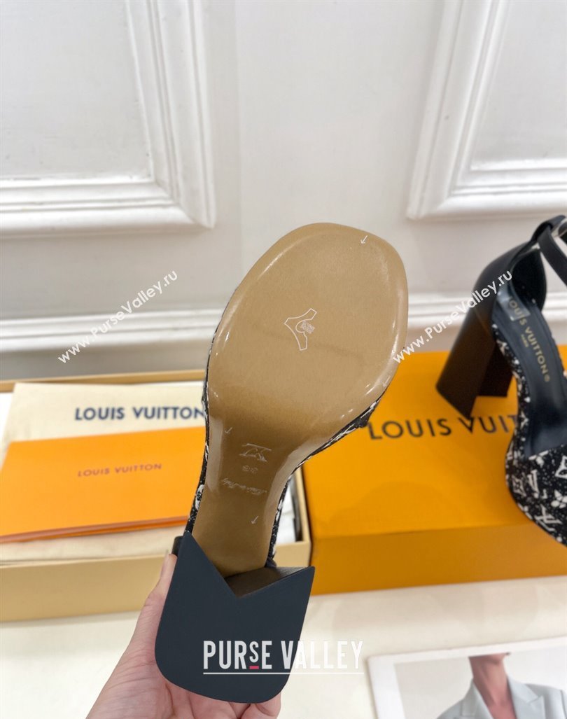 Louis Vuitton Fame Heel Platform Sandal 12cm in Monogram Jacquard Black 2024 0606 (MD-240606142)