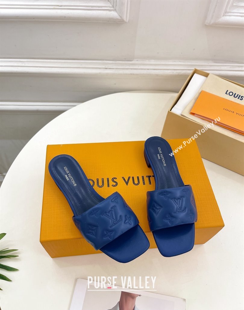 Louis Vuitton Neo Revival Flat Slide Sandals in Monogram Leather Blue 2024 0606 (MD-240606147)