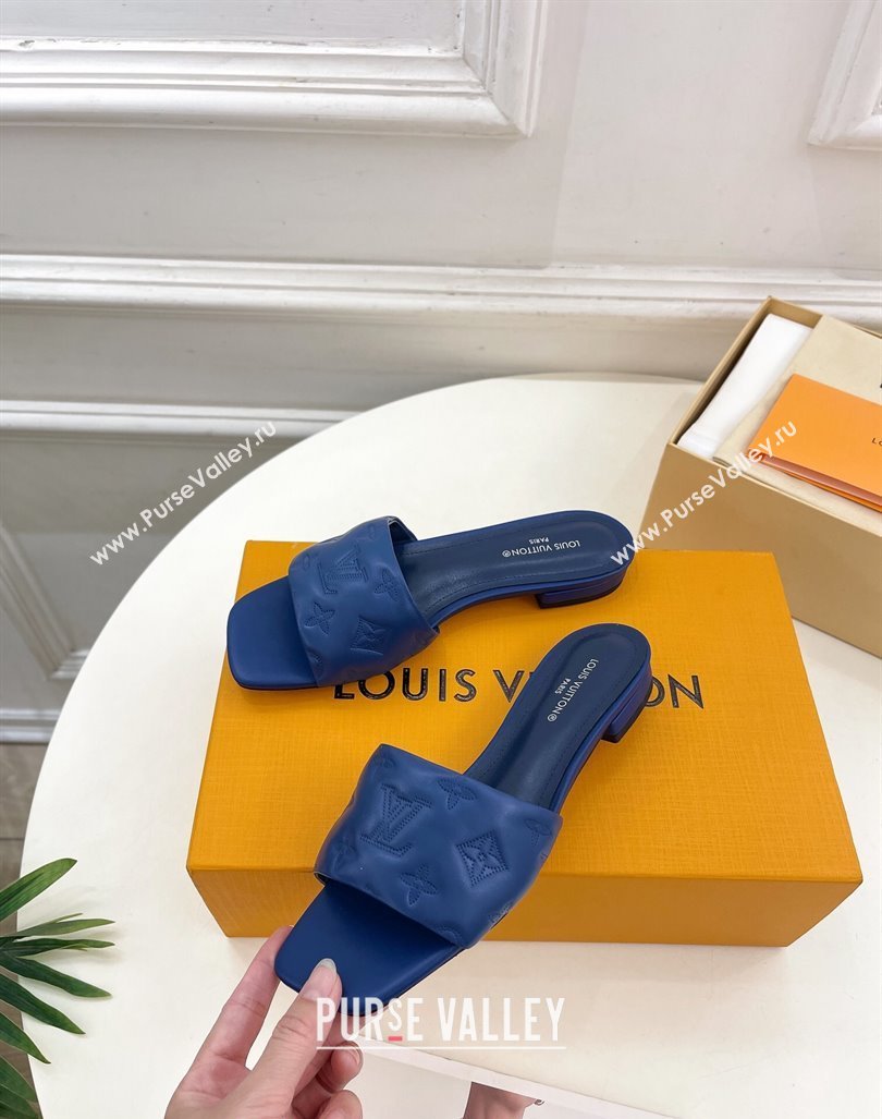 Louis Vuitton Neo Revival Flat Slide Sandals in Monogram Leather Blue 2024 0606 (MD-240606147)