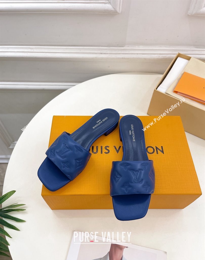 Louis Vuitton Neo Revival Flat Slide Sandals in Monogram Leather Blue 2024 0606 (MD-240606147)