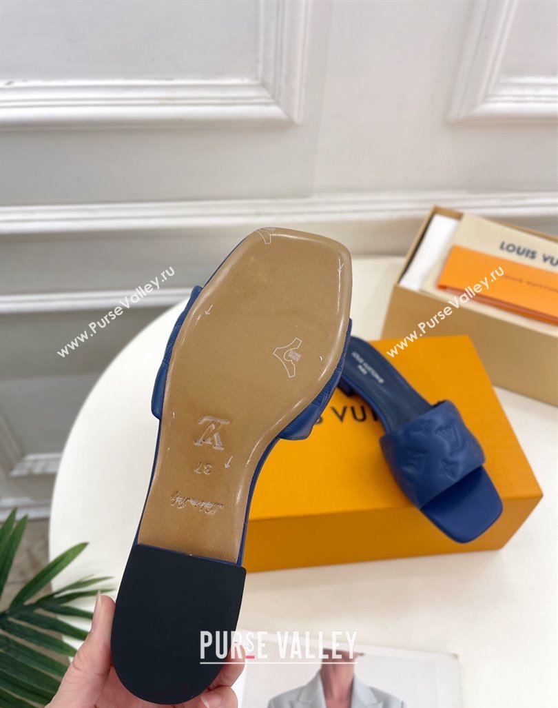 Louis Vuitton Neo Revival Flat Slide Sandals in Monogram Leather Blue 2024 0606 (MD-240606147)