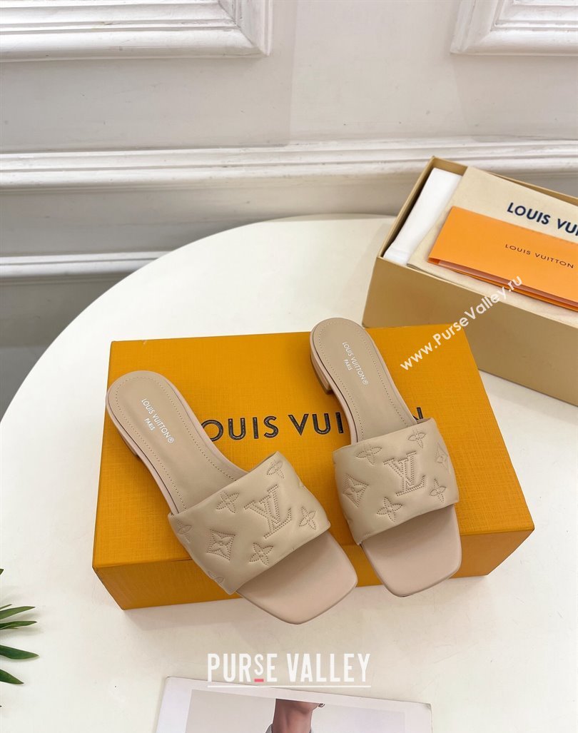 Louis Vuitton Neo Revival Flat Slide Sandals in Monogram Leather Beige 2024 0606 (MD-240606148)