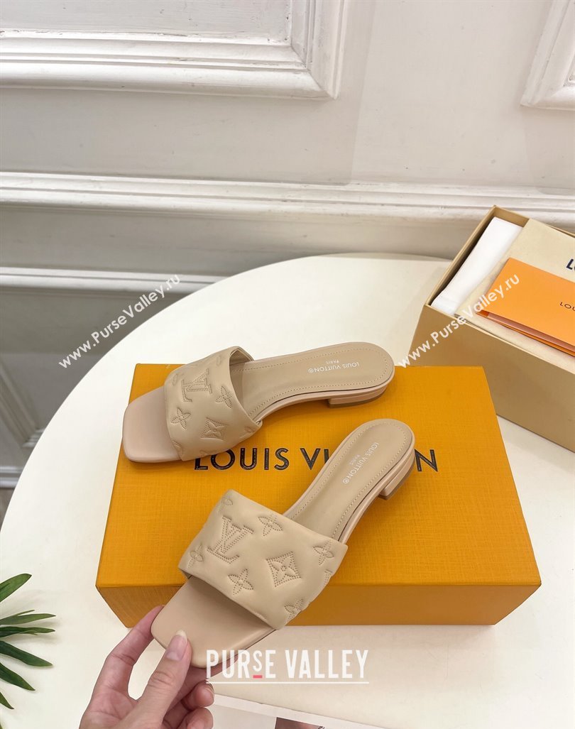 Louis Vuitton Neo Revival Flat Slide Sandals in Monogram Leather Beige 2024 0606 (MD-240606148)