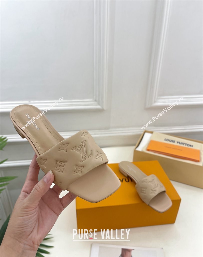 Louis Vuitton Neo Revival Flat Slide Sandals in Monogram Leather Beige 2024 0606 (MD-240606148)