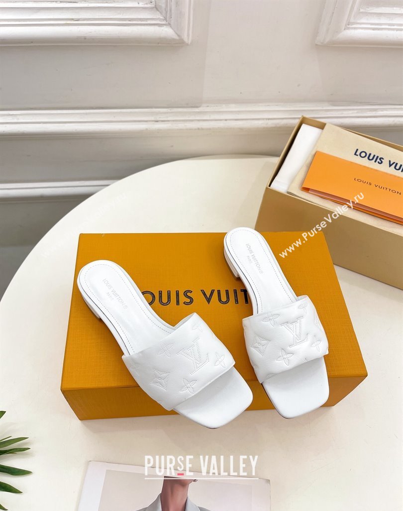 Louis Vuitton Neo Revival Flat Slide Sandals in Monogram Leather White 2024 0606 (MD-240606149)