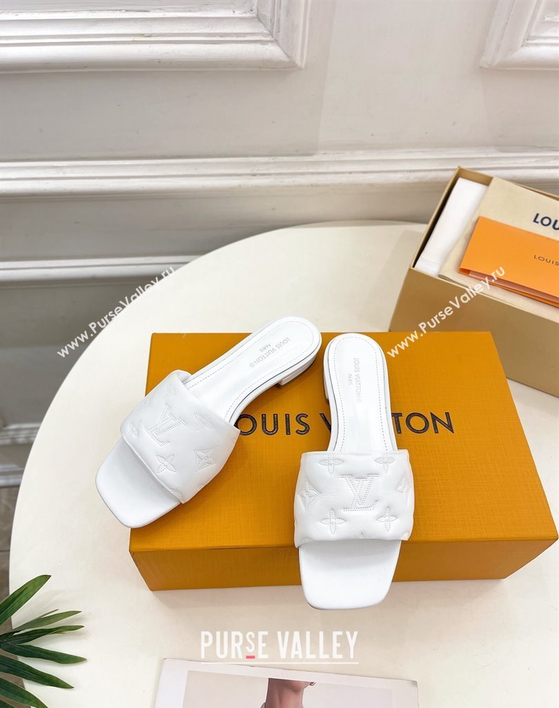 Louis Vuitton Neo Revival Flat Slide Sandals in Monogram Leather White 2024 0606 (MD-240606149)