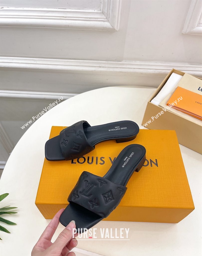 Louis Vuitton Neo Revival Flat Slide Sandals in Monogram Leather Black 2024 0606 (MD-240606150)