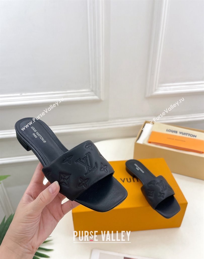 Louis Vuitton Neo Revival Flat Slide Sandals in Monogram Leather Black 2024 0606 (MD-240606150)