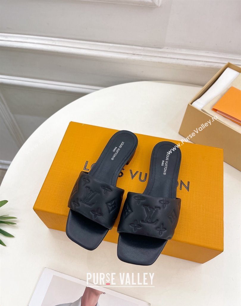 Louis Vuitton Neo Revival Flat Slide Sandals in Monogram Leather Black 2024 0606 (MD-240606150)