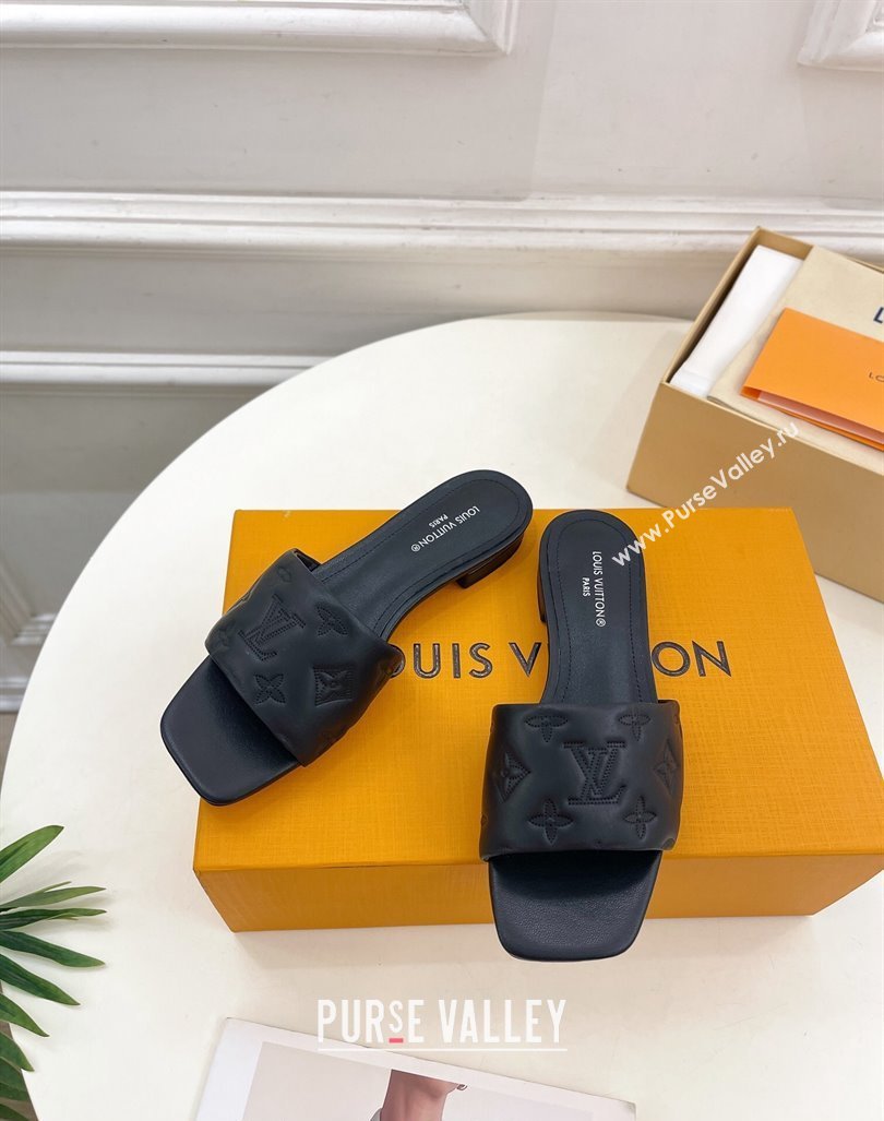 Louis Vuitton Neo Revival Flat Slide Sandals in Monogram Leather Black 2024 0606 (MD-240606150)