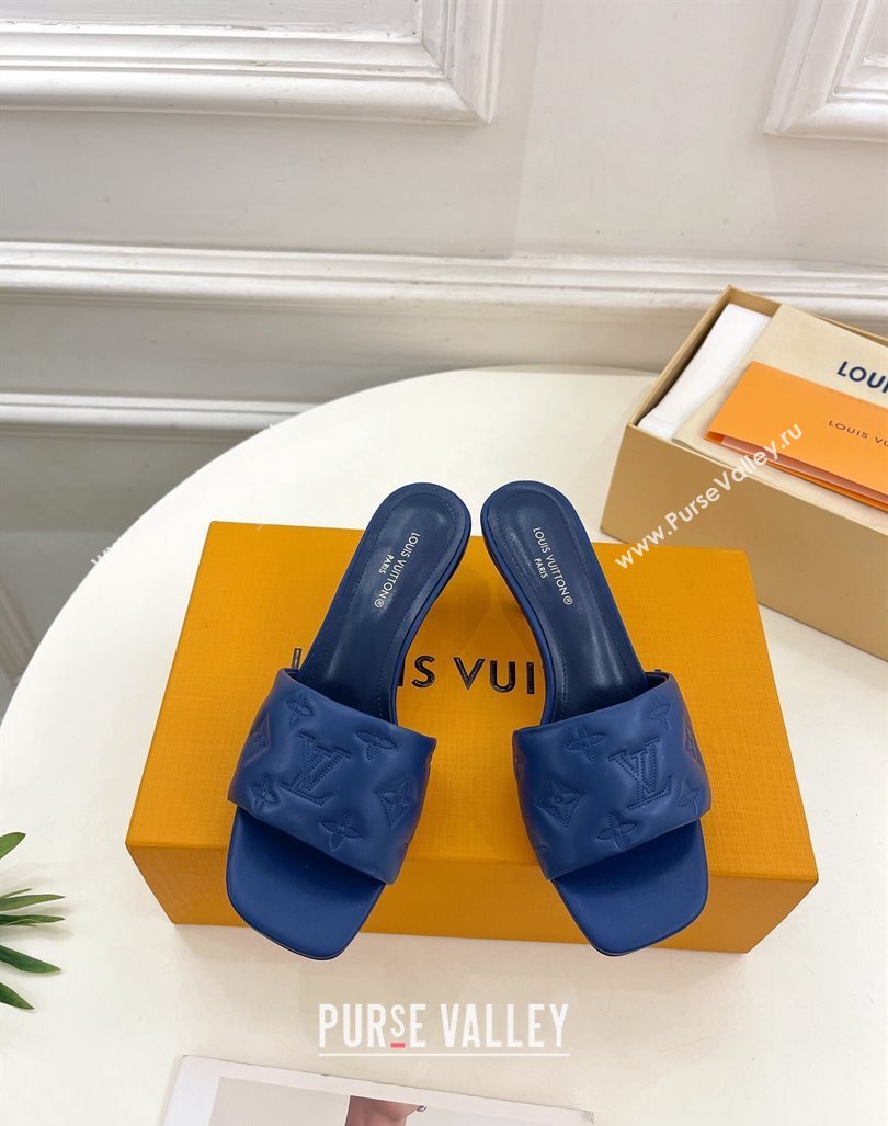 Louis Vuitton Neo Revival Heel Slide Sandals 5cm in Monogram Leather Blue 2024 0606 (MD-240606143)