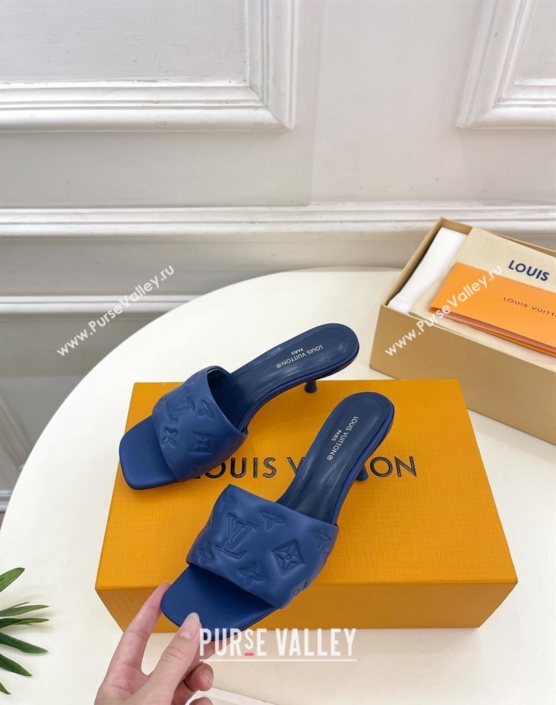 Louis Vuitton Neo Revival Heel Slide Sandals 5cm in Monogram Leather Blue 2024 0606 (MD-240606143)