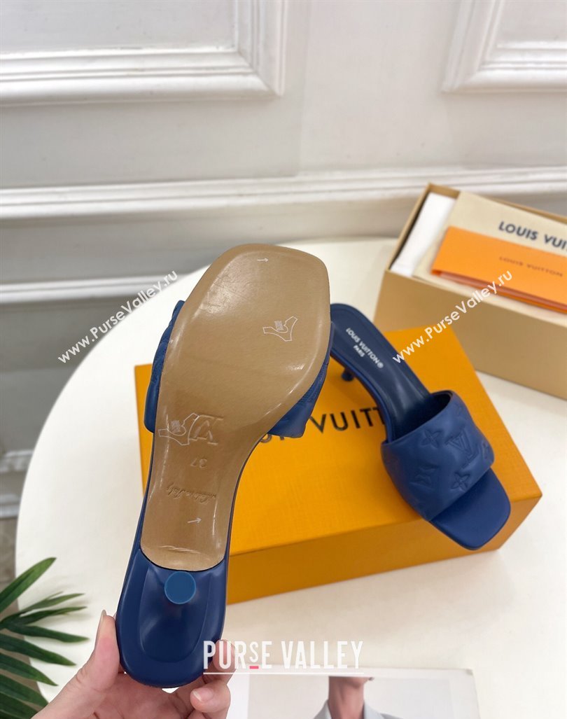 Louis Vuitton Neo Revival Heel Slide Sandals 5cm in Monogram Leather Blue 2024 0606 (MD-240606143)