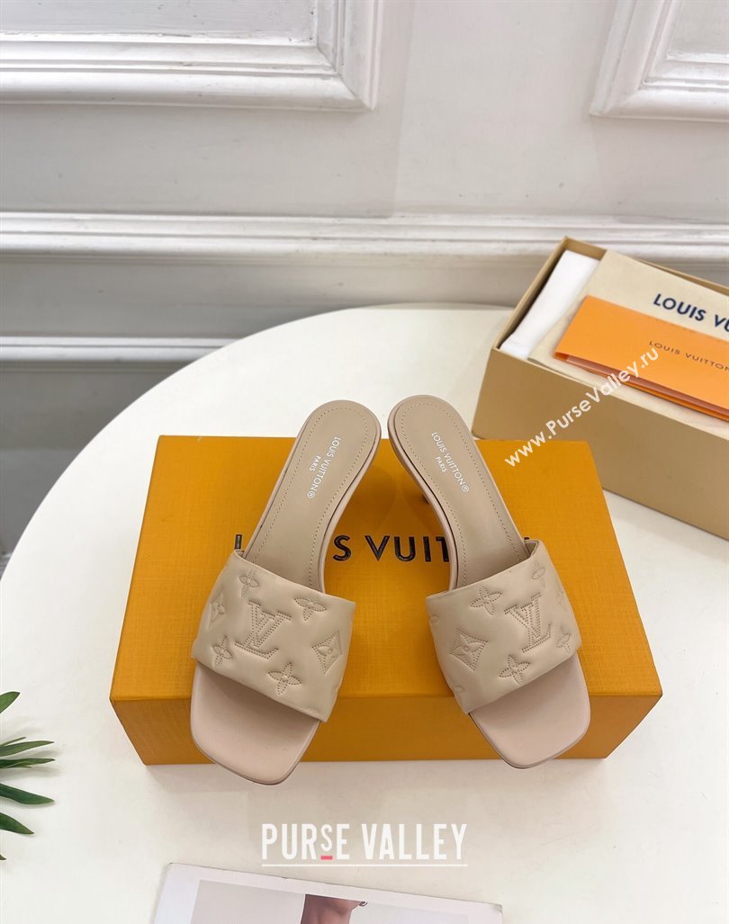 Louis Vuitton Neo Revival Heel Slide Sandals 5cm in Monogram Leather Beige 2024 0606 (MD-240606144)