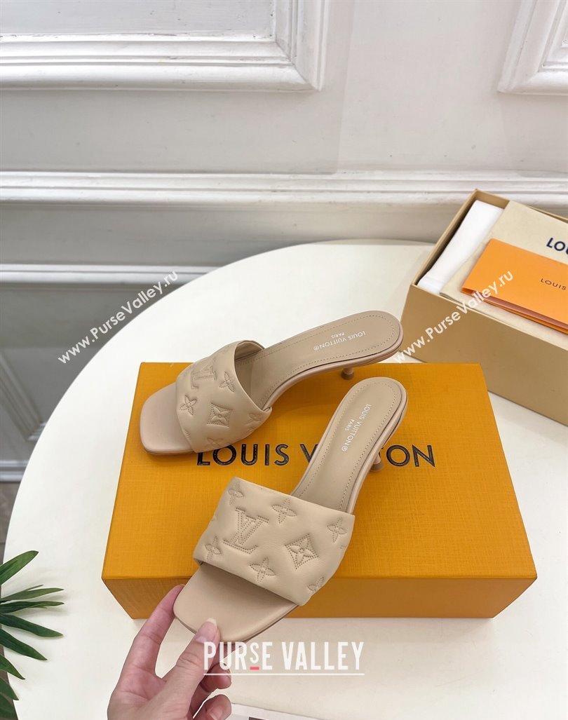 Louis Vuitton Neo Revival Heel Slide Sandals 5cm in Monogram Leather Beige 2024 0606 (MD-240606144)