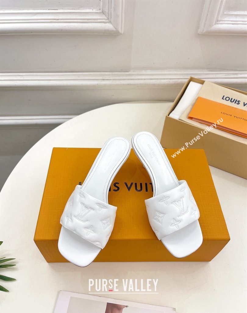 Louis Vuitton Neo Revival Heel Slide Sandals 5cm in Monogram Leather White 2024 0606 (MD-240606145)