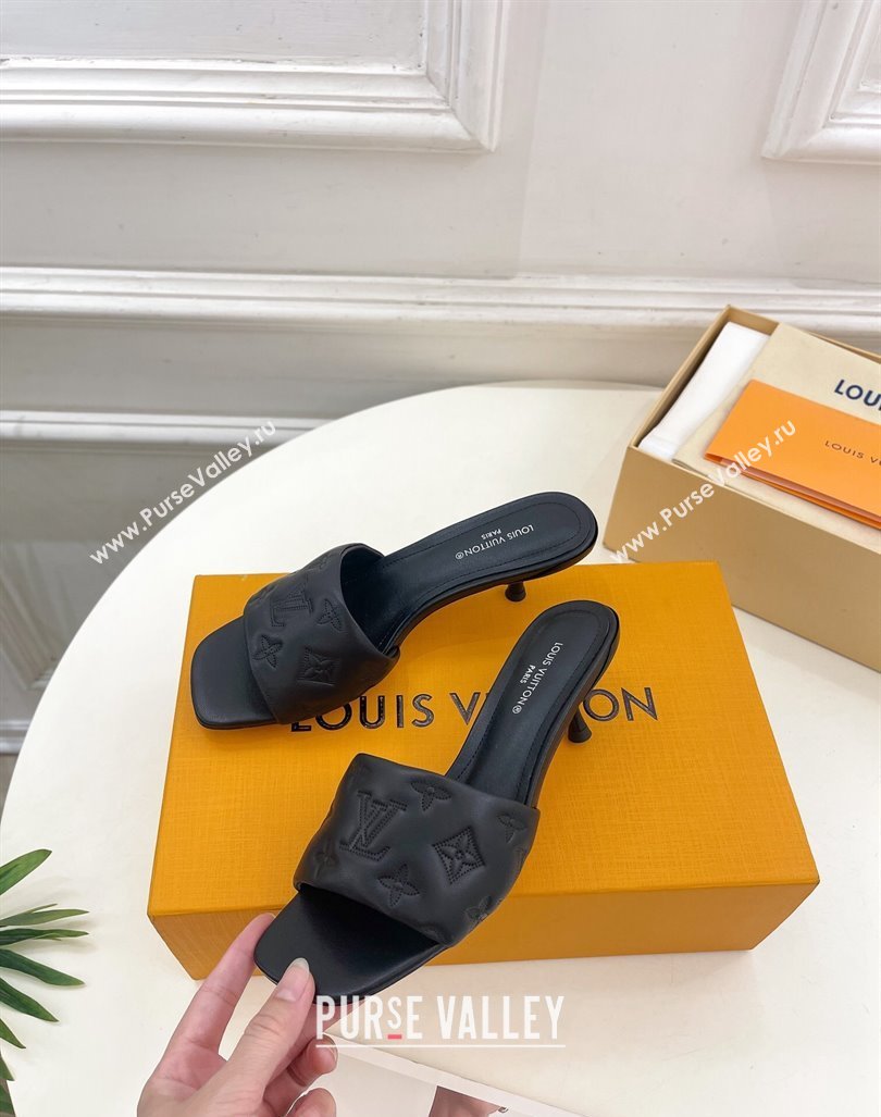 Louis Vuitton Neo Revival Heel Slide Sandals 5cm in Monogram Leather Black 2024 0606 (MD-240606146)