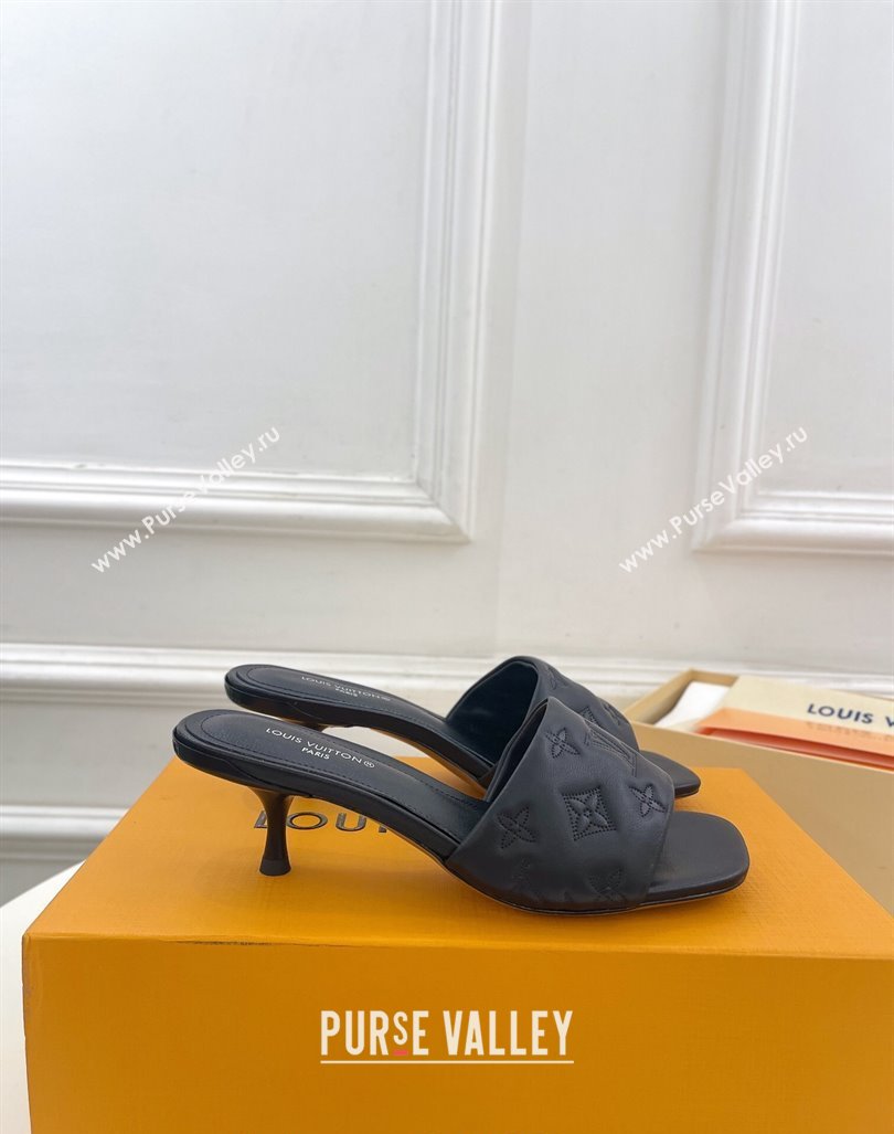 Louis Vuitton Neo Revival Heel Slide Sandals 5cm in Monogram Leather Black 2024 0606 (MD-240606146)