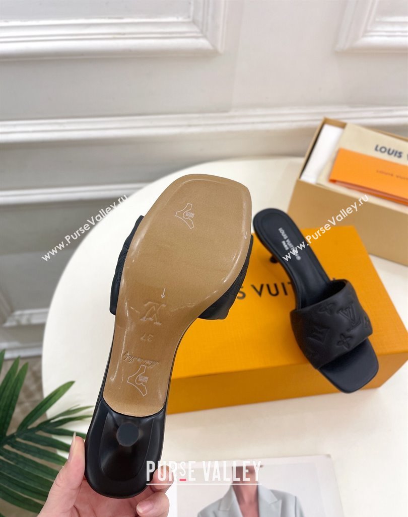 Louis Vuitton Neo Revival Heel Slide Sandals 5cm in Monogram Leather Black 2024 0606 (MD-240606146)