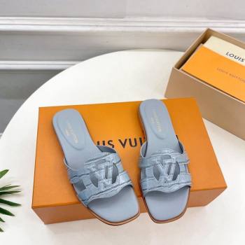 Louis Vuitton LV Isola Flat Slides Sandal in Embossed Leather Light Blue 2024 0606 (MD-240606129)