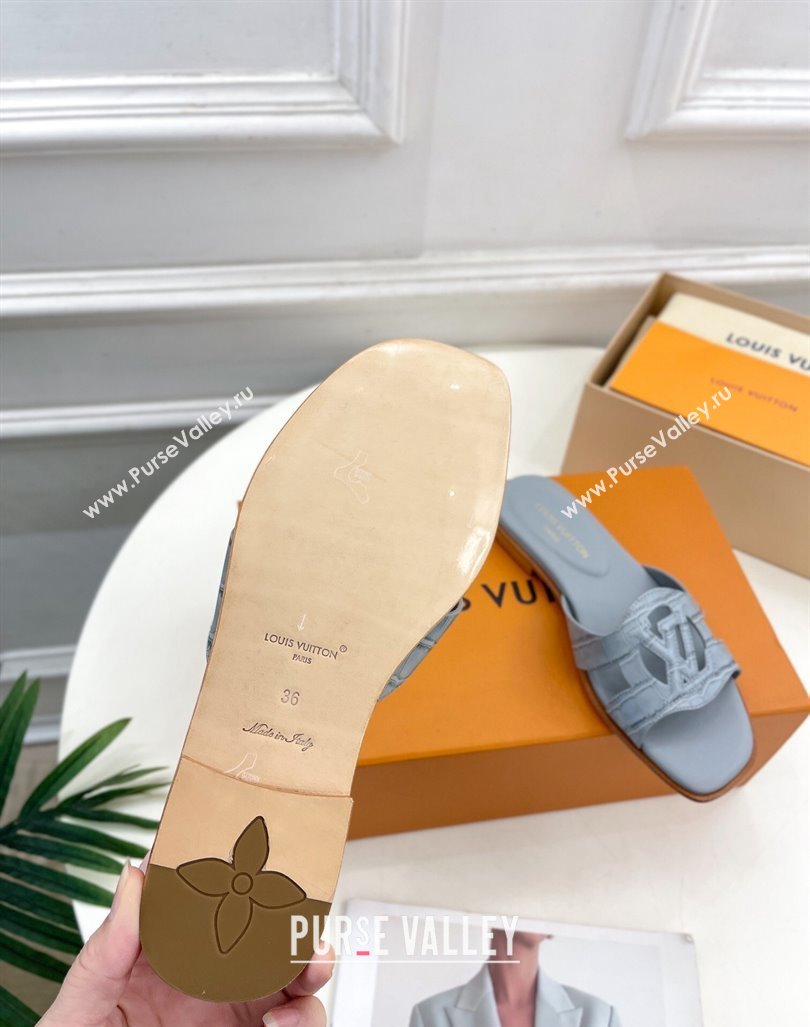 Louis Vuitton LV Isola Flat Slides Sandal in Embossed Leather Light Blue 2024 0606 (MD-240606129)