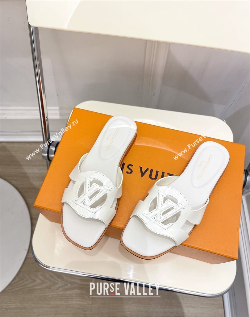 Louis Vuitton LV Isola Flat Slides Sandal in Embossed Leather White 2024 0606 (MD-240606131)