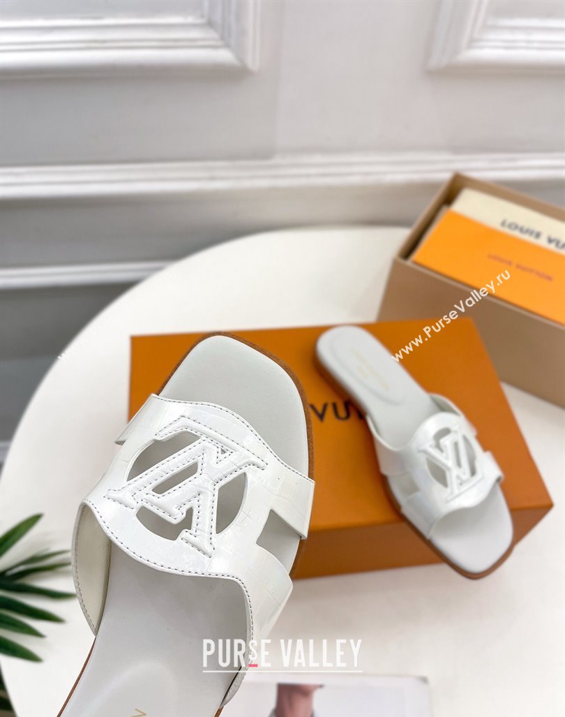 Louis Vuitton LV Isola Flat Slides Sandal in Embossed Leather White 2024 0606 (MD-240606131)