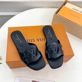 Louis Vuitton LV Isola Flat Slides Sandal in Embossed Leather Black 2024 0606 (MD-240606132)